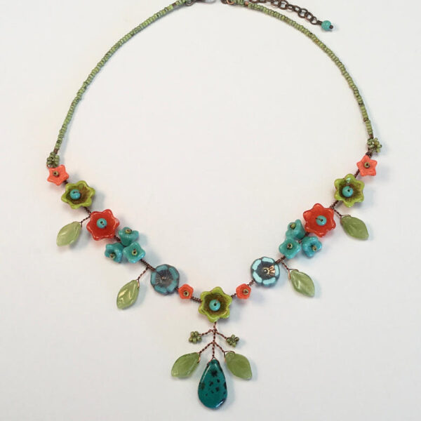 Colorful necklace with turquoise and Czech glass beads