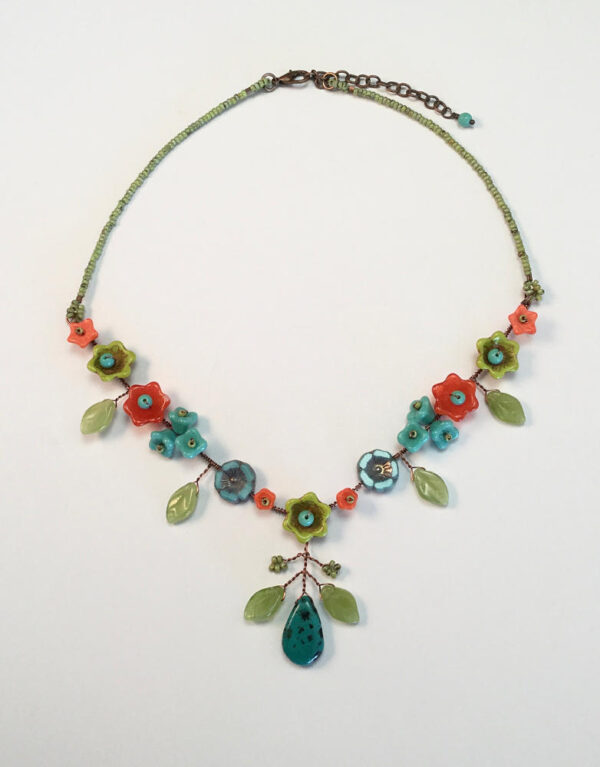 Colorful necklace with turquoise and Czech glass beads